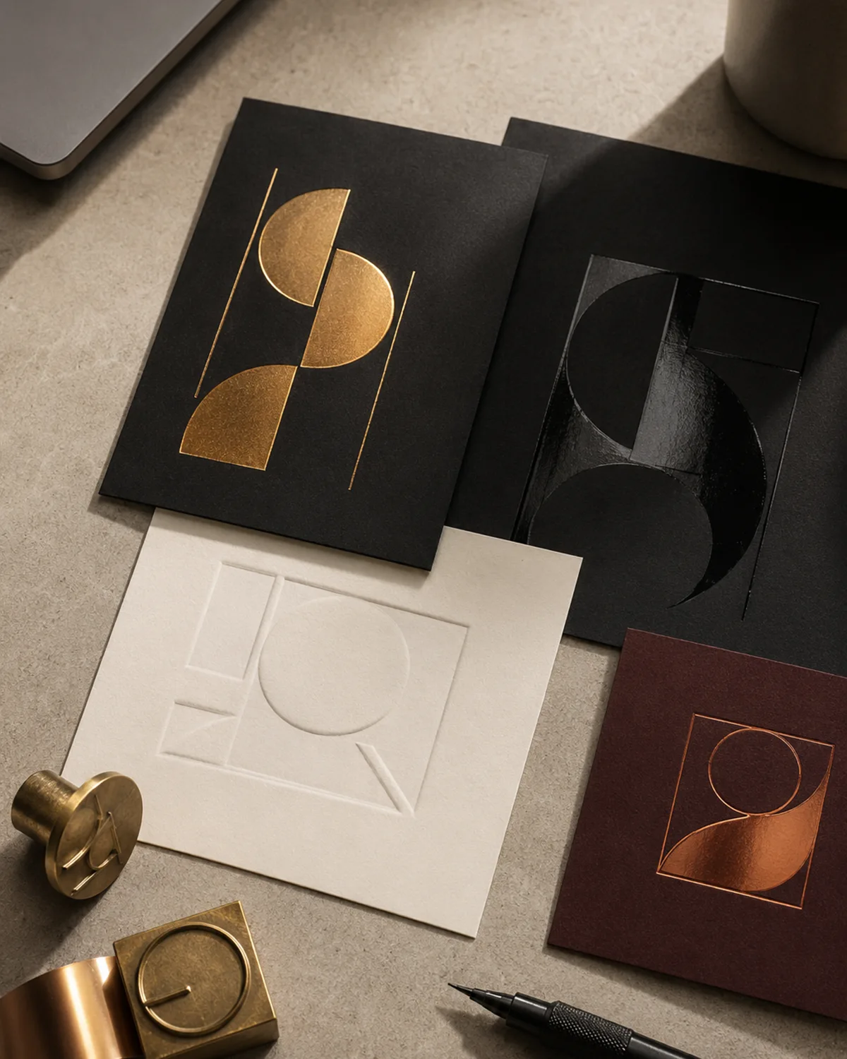 Detalle de hot stamping oro sobre bolsa premium