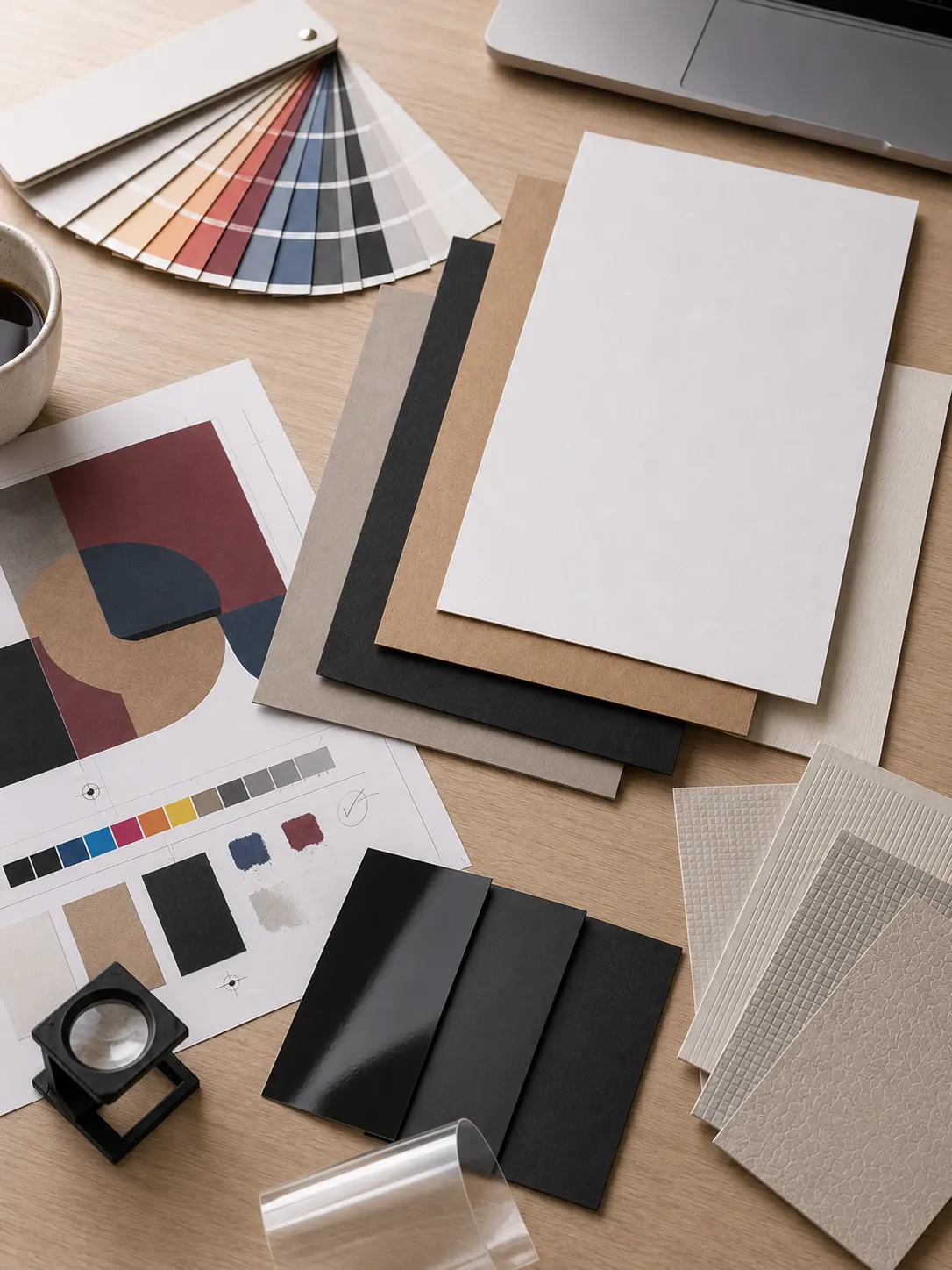 Muestras de papel, cartas de color y herramientas de impresión